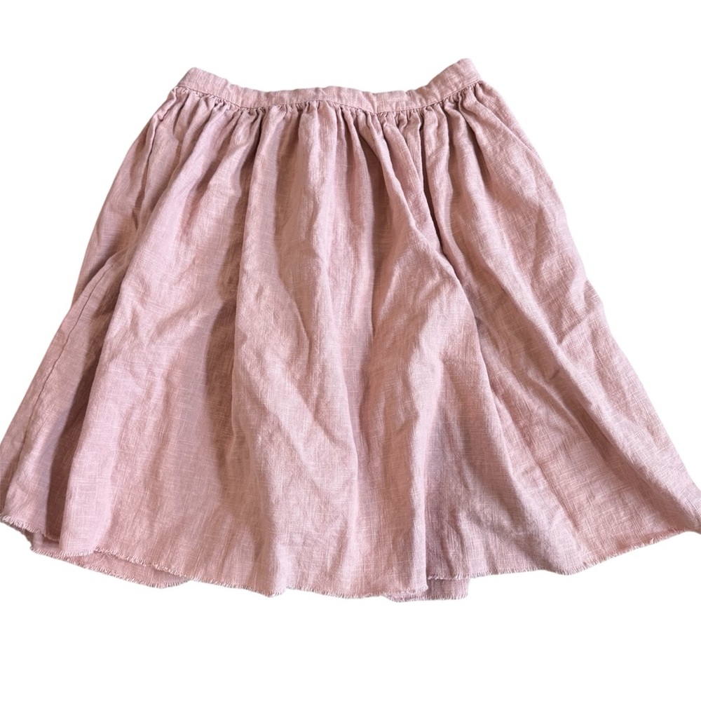 Giannetti 100% Linen Classic Pink Skirt w Ribbon Raw Hem USA Made M 32”